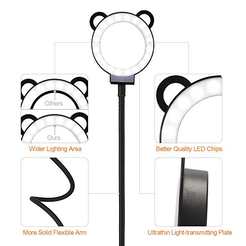 BLOOMWIN Anillo de Luz LED Regulable 4” para Fotografía Aro de Luz con Soporte Teléfono Brazo Largo Flexible USB Lámpara de Mesa para Móvil Youtube Selfie Video Maquillaje Transmisión en Vivo
