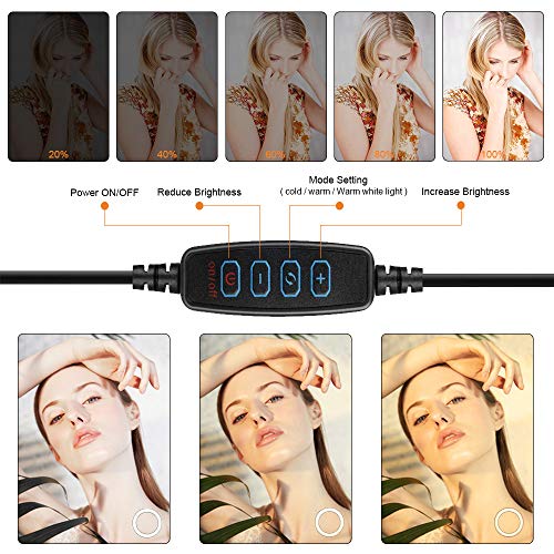 BLOOMWIN Anillo de Luz LED Regulable 4” para Fotografía Aro de Luz con Soporte Teléfono Brazo Largo Flexible USB Lámpara de Mesa para Móvil Youtube Selfie Video Maquillaje Transmisión en Vivo