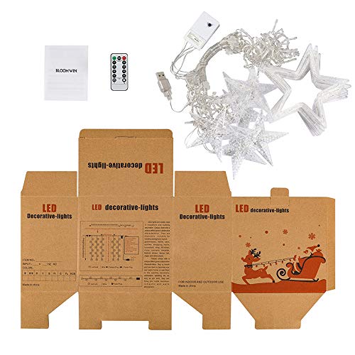 BLOOMWIN Guirnaldas Luminosas Estrellas Cortina Luces 2m x 1m 138 LED 12 Estrellas con Control Remoto 8 modos 5V USB Cadena Luces de Navidad para el Balcón, Ventana, Pared, Escaparate, Boda, Fiesta