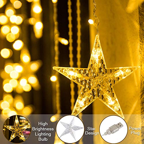 BLOOMWIN Guirnaldas Luminosas Estrellas Cortina Luces 2m x 1m 138 LED 12 Estrellas con Control Remoto 8 modos 5V USB Cadena Luces de Navidad para el Balcón, Ventana, Pared, Escaparate, Boda, Fiesta