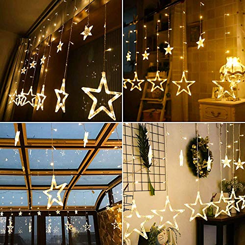 BLOOMWIN Guirnaldas Luminosas Estrellas Cortina Luces 2m x 1m 138 LED 12 Estrellas con Control Remoto 8 modos 5V USB Cadena Luces de Navidad para el Balcón, Ventana, Pared, Escaparate, Boda, Fiesta