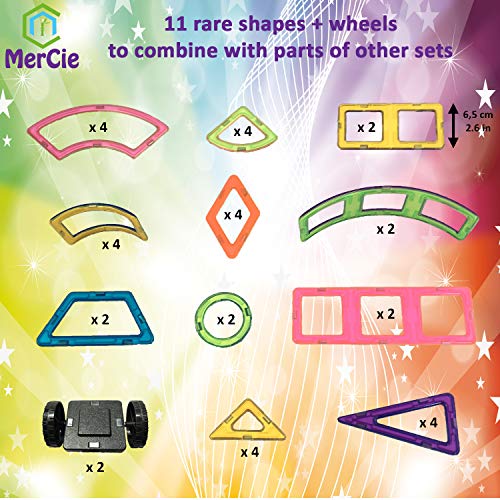 Bloques de construcción magnéticos │ 36 Piezas RARAS compatibles con otros juegos (6,5 cm) todas las marcas + Caja de plástico de almacenamiento│ Gran Regalo para niños y niñas mayores de 3 años