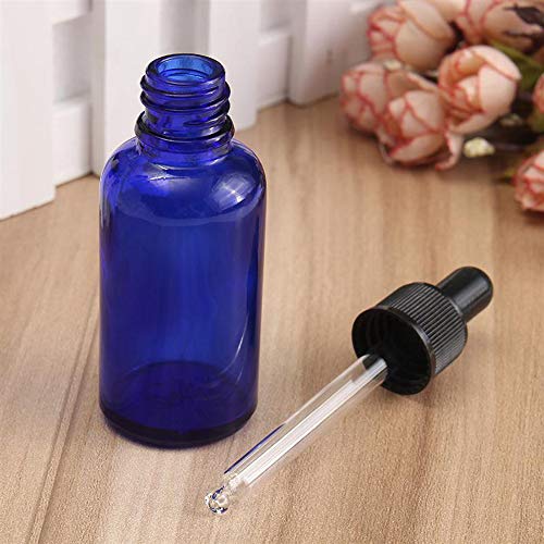 BlueXP 4 Pieza Azul Ámbar Botellas 10ml 20ml Marrón Frasco de Vidrio Ámbar con Cristal y Goma Pipeta para Aromaterapia Aceite Esencial y Perfume Medicina Líquidos Etc