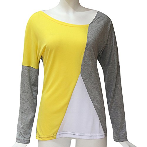 Blusa Moda Patchwork Casual para Mujer Sudadera con Capucha Tallas Grandes Color Block Tallas Grandes O-Neck Manga Larga Camiseta Tops Invierno Abrigos Liquidación de Venta SHOBDW (Azul Claro,S)