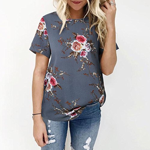 Blusa para Mujer Verano, Covermason Camiseta Estampada Casual Floral para Mujer(52,Gris)