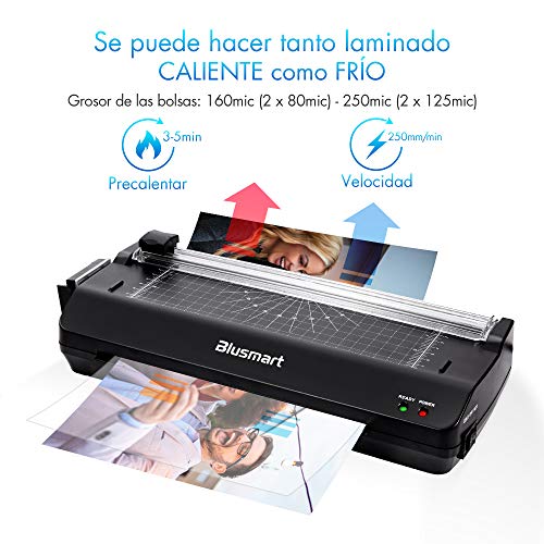 Blusmart A3 6 in 1 Plastificadoras, Laminador de función múltiple con 25 bolsas de laminado, cortador de papel, redondeador de esquina para A3, A4, A5, A6