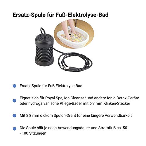 Bobina de electrodos de guía de iones con conector jack de 6,3 mm para el limpiador de iones Detox, Royal Spa y otros dispositivos, negro