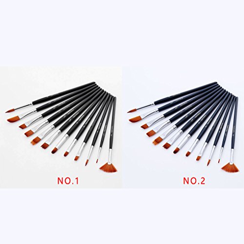 Bobury 12pcs Juego de pincel de pintura de pelo corto de nylon de la manija para la pintura al óleo de acrílico de la acuarela