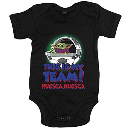 Body bebé parodia baby Yoda mi equipo de fútbol Huesca - Negro, 12-18 meses