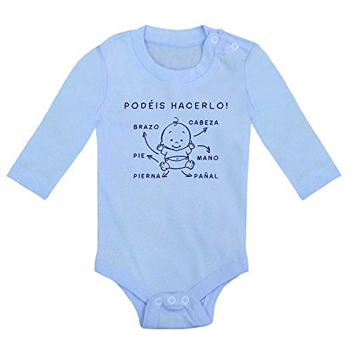 Body bebé Podéis Hacerlo! Fan Art Parodia. Bebé Friki. Manga Larga. (Azul, 9 Meses)