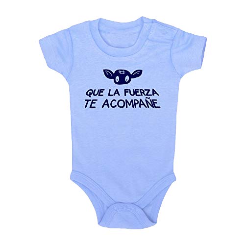 Body bebé Star Wars, Yoda. Que la Fuerza te acompañe. Fant Art Parodia. Bebé Friki. Manga Corta. (Azul, 3 Meses)