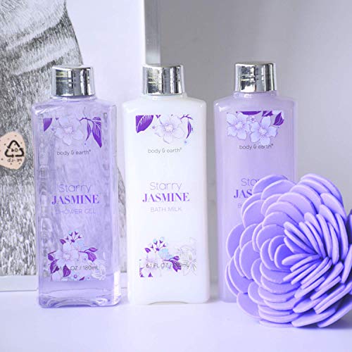 Body & Earth Gift Basket, 8 Piece Bath and Shower Set with Jasmine Fragrance, Body Butter and More, Perfect Original Gifts for Women