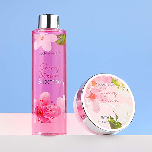 Body & Earth Set de Regalo de Baño con Bañera de Plástico, Set de Baño y Ducha de 8 Piezas con Fragancia Cerezo y Jazmín