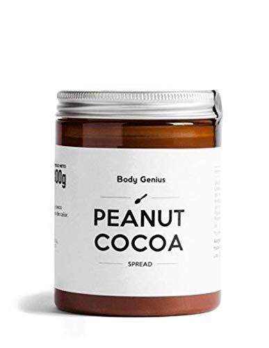 BODY GENIUS Peanut Cocoa. Crema de cacahuete y cacao. 300g. Alta en Proteína, Natural, Sin Azúcar Añadido, Sin Aceite de Palma, Edulcorada con Stevia. Hecho en España.