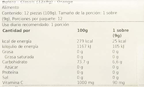 Bolero Bebida Instantánea sin Azúcar, Sabor Naranja - Paquete de 24 x 9 gr - Total: 216 gr