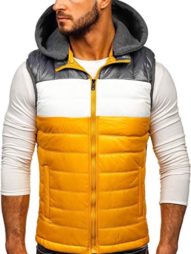 BOLF Hombre Chaleco con Capucha Cierre de Cremallera Estilo Diario Nature 6105 Amarillo M [4D4]