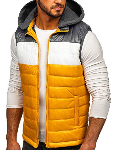 BOLF Hombre Chaleco con Capucha Cierre de Cremallera Estilo Diario Nature 6105 Amarillo M [4D4]