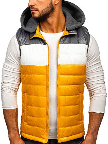 BOLF Hombre Chaleco con Capucha Cierre de Cremallera Estilo Diario Nature 6105 Amarillo M [4D4]