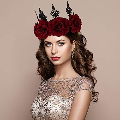 Bolonbi 2 piezas corona de flores de rosas, diadema de Halloween, corona de pelo de bosque gótico floral diadema