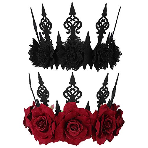 Bolonbi 2 piezas corona de flores de rosas, diadema de Halloween, corona de pelo de bosque gótico floral diadema