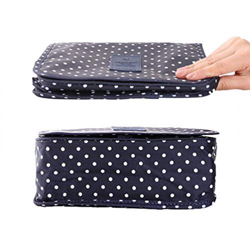 Bolsa de aseo / Organizador especialmente concebido para los viajes, el maquillaje y artículos de higiene personal - tamaño L (de lunares / Azul oscuro)