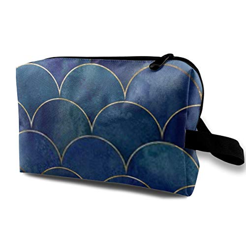 Bolsa de cosméticos de lujo japonesa con diseño de escamas de sirena, sin costuras, bolsa de cosméticos portátil de viaje