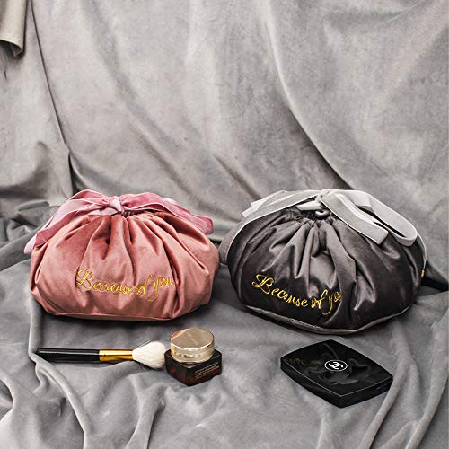 Bolsa de cosméticos perezosa, bolsa de cosméticos con bordado de terciopelo de mano, bolsa de viaje con cordón portátil y linda bolsa de viaje