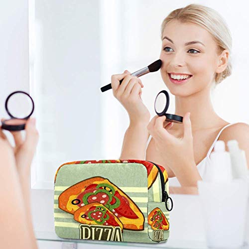 Bolsa de cosméticos Vintage Pizza Retro Etiqueta Ilustración Adorable Espacioso Maquillaje Bolsas de Viaje Neceser Accesorios Organizador