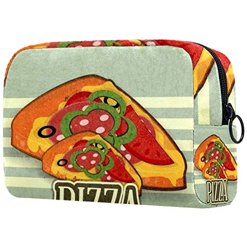 Bolsa de cosméticos Vintage Pizza Retro Etiqueta Ilustración Adorable Espacioso Maquillaje Bolsas de Viaje Neceser Accesorios Organizador