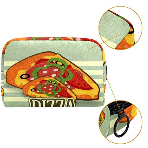 Bolsa de cosméticos Vintage Pizza Retro Etiqueta Ilustración Adorable Espacioso Maquillaje Bolsas de Viaje Neceser Accesorios Organizador