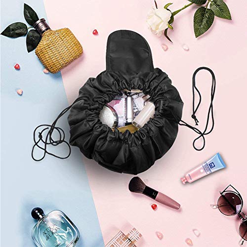 Bolsa de Cosméticos,BETOY Bolsa de Maquillaje Perezoso Bolsa de Maquillaje Negro Organizador de Un Solo Paso Bolso de Lazo Perezoso Gran Capacidad Adecuado para Viajes, Vacaciones