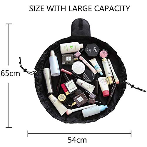 Bolsa de Cosméticos,BETOY Bolsa de Maquillaje Perezoso Bolsa de Maquillaje Negro Organizador de Un Solo Paso Bolso de Lazo Perezoso Gran Capacidad Adecuado para Viajes, Vacaciones