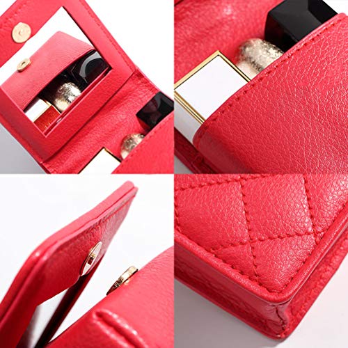 Bolsa De Lápiz Labial, Maquillaje Del Organizador Portátil, Cuero De La PU Con Espejo De Maquillaje De Alta Definición, Las Mujeres Del Lápiz Labial Caso Collar Anillo De Almacenamiento Cosmética,C