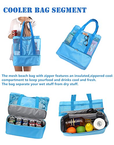 Bolsa de malla con refrigerador aislante, ligera, impermeable, para la playa, natación, piscina, camping, picnic, gimnasio, deportes, viajes, grande y práctica, para mujer