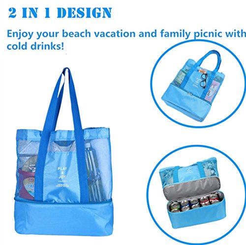 Bolsa de malla con refrigerador aislante, ligera, impermeable, para la playa, natación, piscina, camping, picnic, gimnasio, deportes, viajes, grande y práctica, para mujer