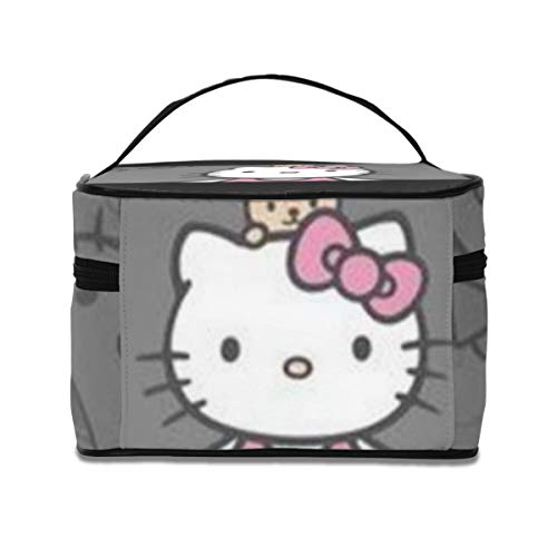 Bolsa de maquillaje de Hello Kitty gris, bolsa de cosméticos, bolsa grande de malla, organizador de brochas de maquillaje, bolsa de aseo para mujeres y niñas