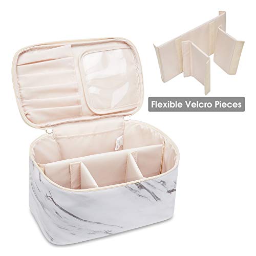 Bolsa de maquillaje de viaje grande bolsa de maquillaje organizador para mujeres y niñas (grande, mármol)
