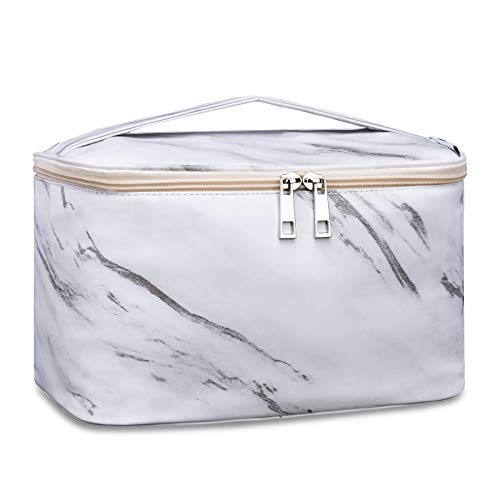Bolsa de maquillaje de viaje grande bolsa de maquillaje organizador para mujeres y niñas (grande, mármol)