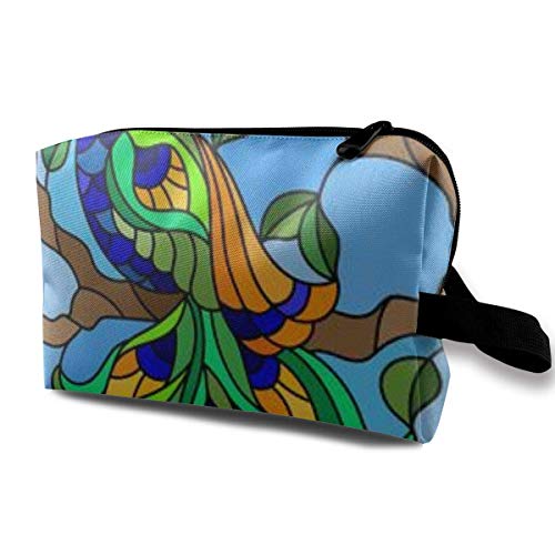 Bolsa de maquillaje para cosméticos en vidrio de color estilo pájaro pavo real y ramas de árbol sobre fondo azul Sk multifuncional bolsa de viaje bolsa bolsa de almacenamiento