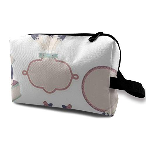 Bolsa de maquillaje para cosméticos, etiquetas nativas americanas, marcos, plumas, bolsa multifuncional, bolsa de viaje, bolsa de almacenamiento
