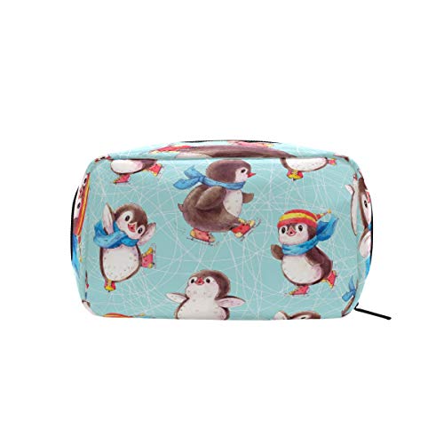 Bolsa de maquillaje pequeña con diseño de pingüino, para mujeres, niñas, con compartimentos y accesorios de viaje