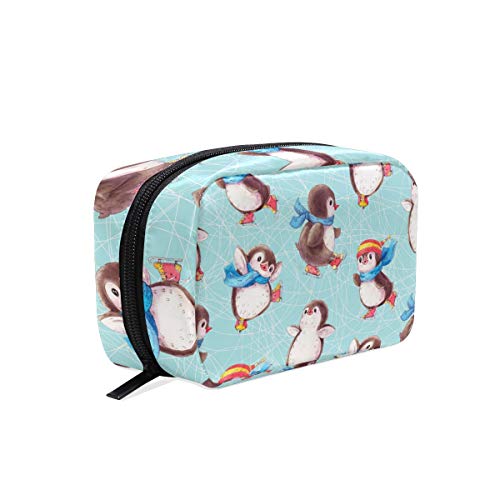 Bolsa de maquillaje pequeña con diseño de pingüino, para mujeres, niñas, con compartimentos y accesorios de viaje