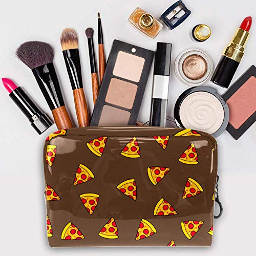 Bolsa de maquillaje portátil con cremallera bolsa de aseo de viaje para mujeres práctico almacenamiento cosmético bolsa de pizza rebanada con tomates y salami