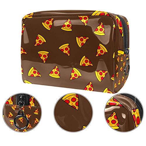 Bolsa de maquillaje portátil con cremallera bolsa de aseo de viaje para mujeres práctico almacenamiento cosmético bolsa de pizza rebanada con tomates y salami