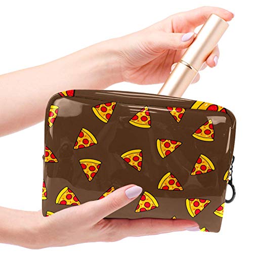 Bolsa de maquillaje portátil con cremallera bolsa de aseo de viaje para mujeres práctico almacenamiento cosmético bolsa de pizza rebanada con tomates y salami