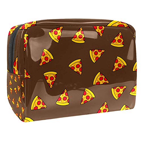 Bolsa de maquillaje portátil con cremallera bolsa de aseo de viaje para mujeres práctico almacenamiento cosmético bolsa de pizza rebanada con tomates y salami