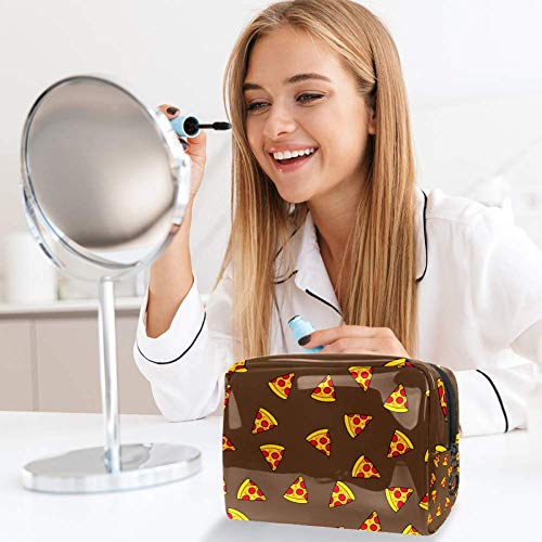 Bolsa de maquillaje portátil con cremallera bolsa de aseo de viaje para mujeres práctico almacenamiento cosmético bolsa de pizza rebanada con tomates y salami