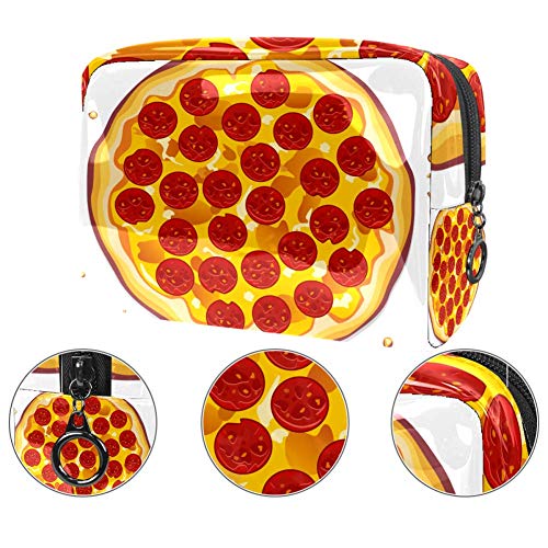 Bolsa de maquillaje portátil con cremallera bolsa de aseo de viaje para mujeres práctico almacenamiento cosmético bolsa pizza italiana con rebanadas de Pepperoni