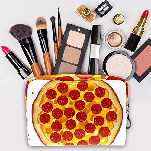 Bolsa de maquillaje portátil con cremallera bolsa de aseo de viaje para mujeres práctico almacenamiento cosmético bolsa pizza italiana con rebanadas de Pepperoni