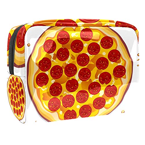 Bolsa de maquillaje portátil con cremallera bolsa de aseo de viaje para mujeres práctico almacenamiento cosmético bolsa pizza italiana con rebanadas de Pepperoni